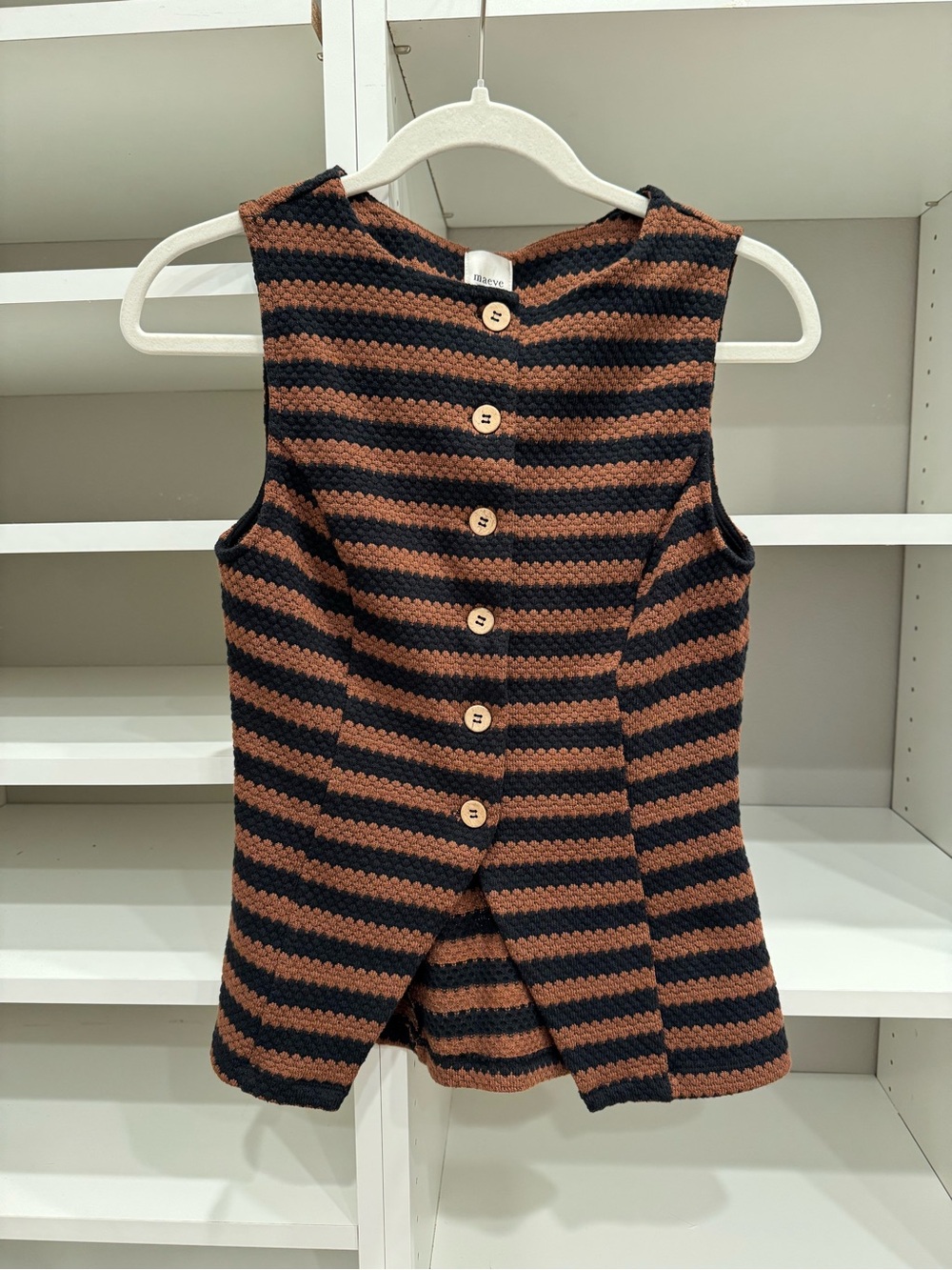 Maeve,Anthropologie Brown & Black Striped Knit Sleeveless Button-Front Top-Small